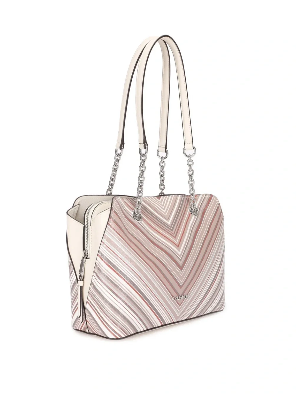 Calvin Klein Striped Chevron Tote Bag in Blush and Cream - Picture 2 of 6